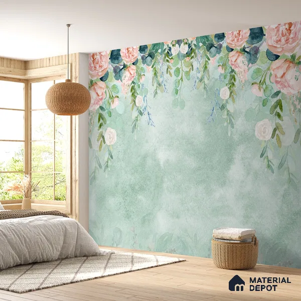 Water Color Look Hanging Floral Wallpaper for Bedrooms Indrani Series Handmade Artistic Design (Customised Size Wallpaper )